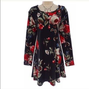 J for Justify Black Floral Mini Dress with Red & Green Accents